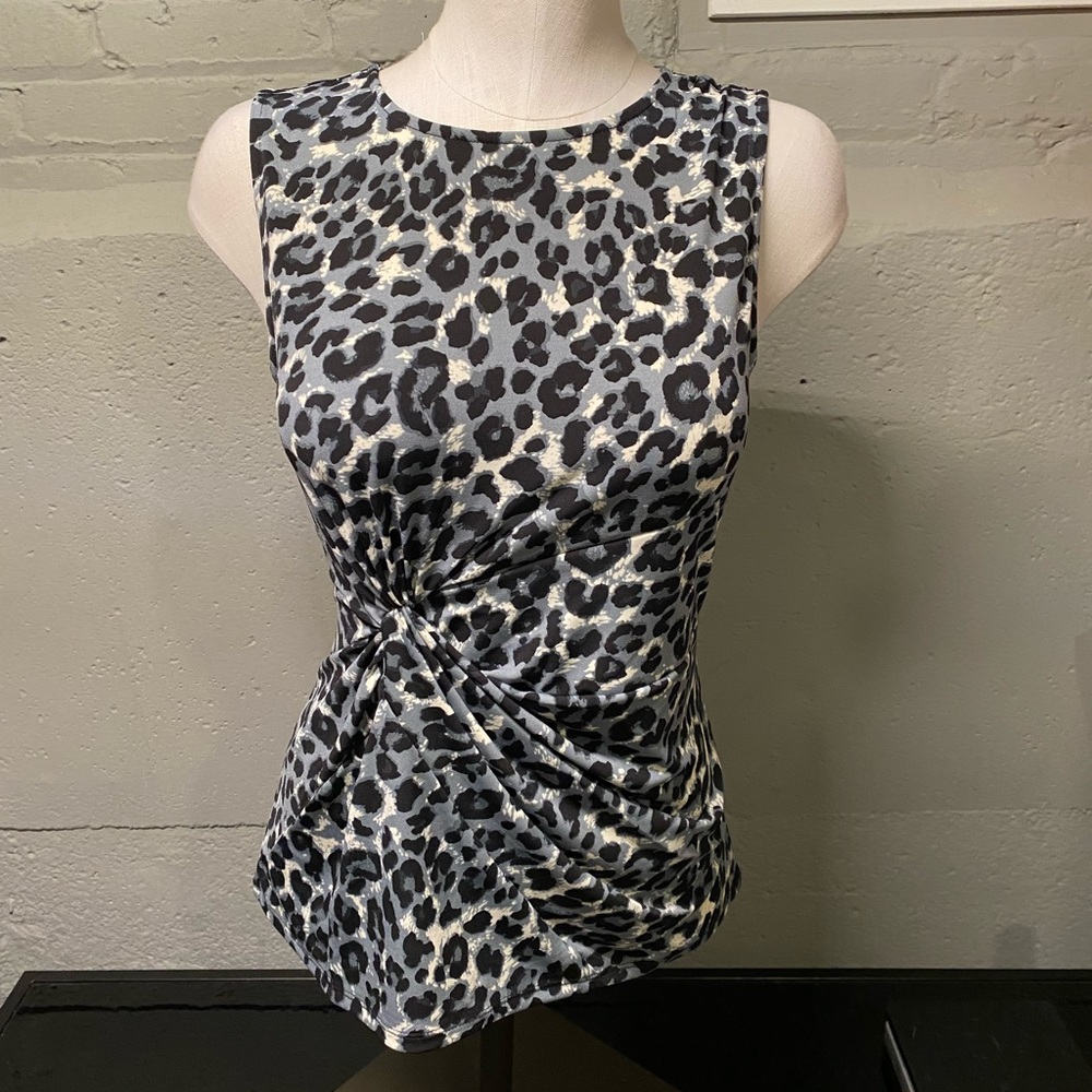 NEW Cheetah Print Tank Top With Front Gathering Black Gray Cream small